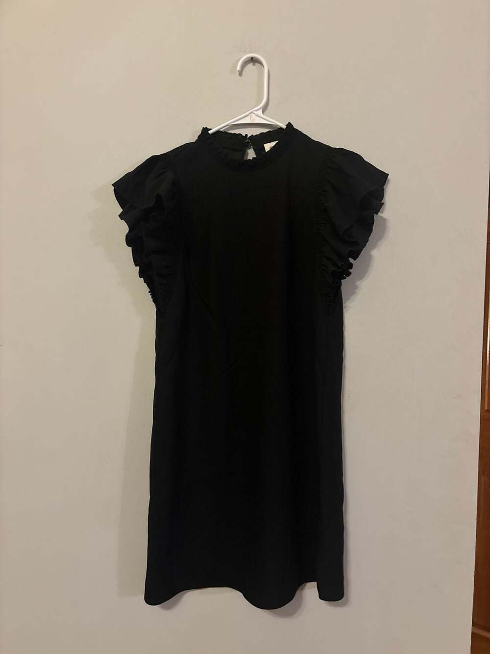 Kate Spade New York Black Ruffle Flutter Sleeve Mock Neck Mini Shift Dress
